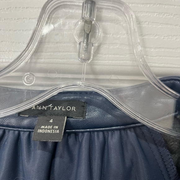 Ann Taylor Navy Faux-Leather Button-Front Midi Dress with Tie Waist - Picture 4 of 8